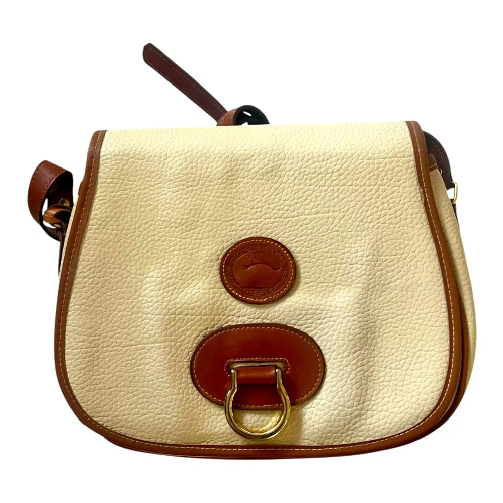 Vintage Dooney & Bourke Small Crossbody Belt Bag Tan/Brown All Weather Leather - Picture 1 of 13